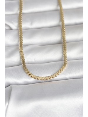 Epilons CM 14K Gold Renk Yassı Ezme Zincir Model 60 cm Kadın Kolye - TJ-BKO10996