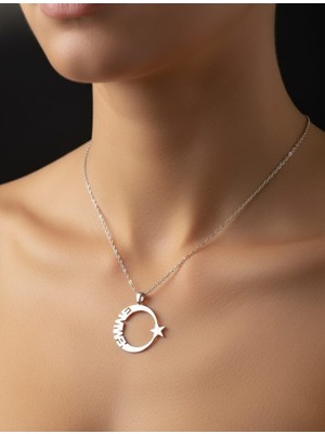 Modahilye 925 Ayar Gümüş Kişiye Özel Isimli Ayyıldız Kolye - Istediğiniz Isim Yazılır Gümüş Renk Kolye