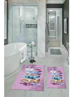 PremiumPort Yıkanabilir, Kaymaz ve Şık Yaprak Desenli Ikili Banyo Klozet Takımı