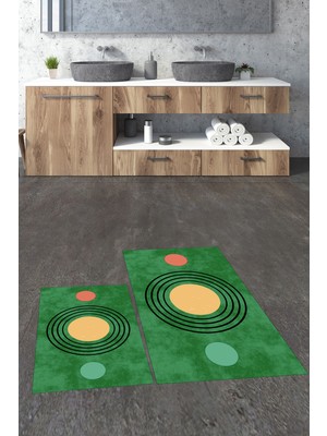 PremiumPort Yıkanabilir Kaymaz Modern Ikili Banyo Halısı ve Paspas Takımı