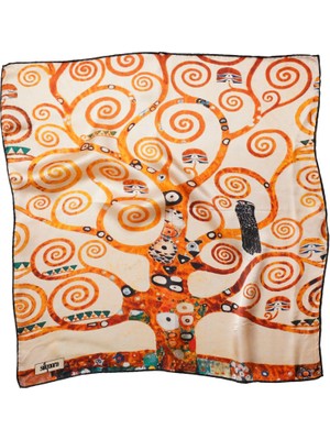 Silqoora %100 Ipek Bandana Fular Art Collection (55X55 Cm)-Gustav Klimt (Hayat Ağacı)