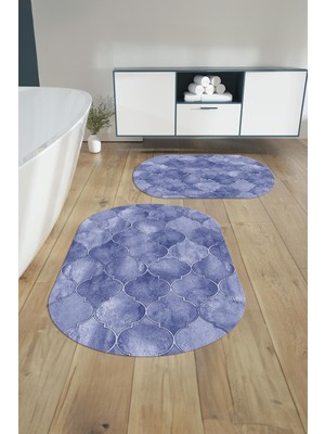 PremiumPort Yıkanabilir Kaymaz Taban Oval Kupa Desenli Banyo Paspası Klozet Takımı