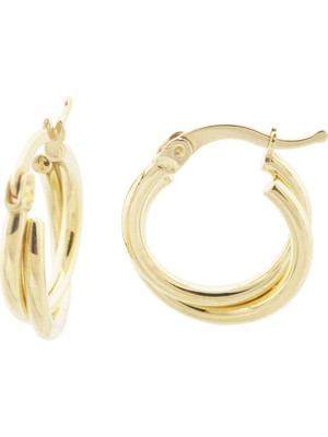 İryum Çift Sarmal Halka 14 Ayar Altın Küpe