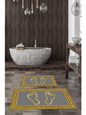 PremiumPort Yıkanabilir Ayak Izi Desenli Dijital Banyo Paspası Çift Takım