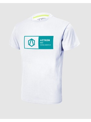 Aztron Logolu Beyaz Tişört Kısa %100 Pamuk