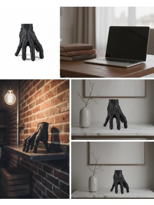 Shekip Jewellery 3D Siyah El Heykeli 17X16 cm Raf ve Masa Üstü Dekor