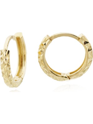 İryum Kalemli Parlak 14 Ayar Halka Altın Küpe-Küçük Boy