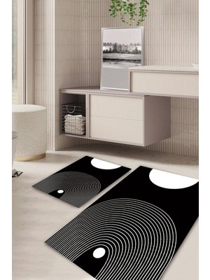 PremiumPort Modern Desenli Kaymaz Taban Yıkanabilir 2'li Banyo Paspas Takımı