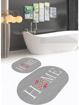 PremiumPort Dijital Baskılı Kaymaz Yıkanabilir Oval Banyo Klozet Takımı Seti