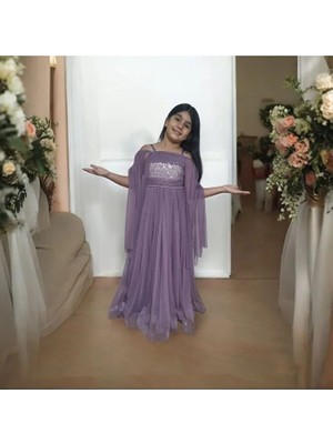 Ahsenim Bebe Pul Payet Robalı Tül Kol Gezboy Abiye Elbise