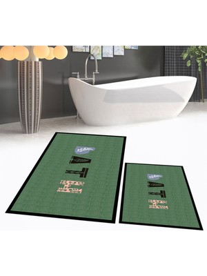 PremiumPort Yıkanabilir Kaymaz Taban Ikili Banyo Paspası ve Klozet Takımı