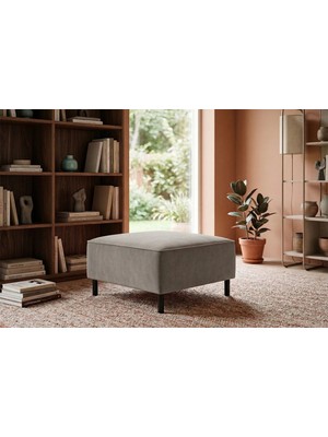 Rolivs Mokka Puf – Kadife Kumaş Ay Taşı Gri | Minimal Stil, Rahat Kullanım, Dekoratif Puf