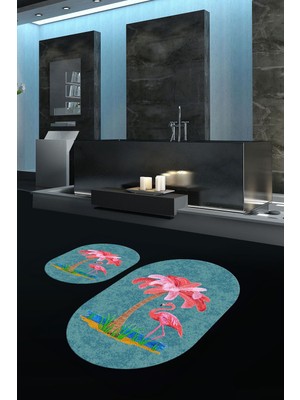 PremiumPort Dijital Baskılı Kaymaz Taban Yıkanabilir Oval Banyo Seti