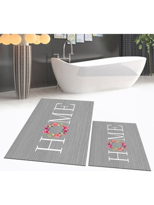 PremiumPort Yıkanabilir, Kaymaz Tabanlı, Şık ve Pratik Ikili Banyo Paspası Seti