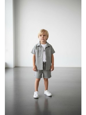 Cg Kids Pantolon Ceket Basic Uzun Kısa Enjeksiyon Baskılı Body 3lü Alt Üst Takım Erkek Çocuk Gri Renk Süper Kalite Kumaş