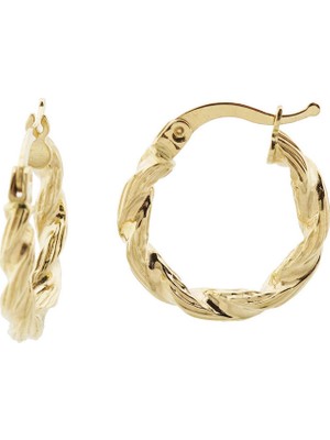 İryum Parlak Burgu 14 Ayar Altın Kalın Halka Küpe-Küçük Boy