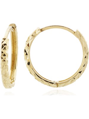 İryum Kalemli Parlak 14 Ayar Halka Altın Küpe-Büyük Boy