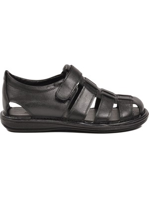 Ayakmod Siyah Hakiki Deri Comfortsole Taban Erkek Sandalet 8520 M