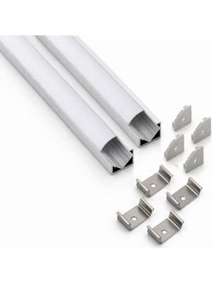 Ledarmy 2'li Set Köşe LED Profil Kanal 18x18mm Alüminyum 1 Metre Sıva Üstü Eloksallı Şerit LED Kanalı Opak Kapaklı Tutuculu 8987