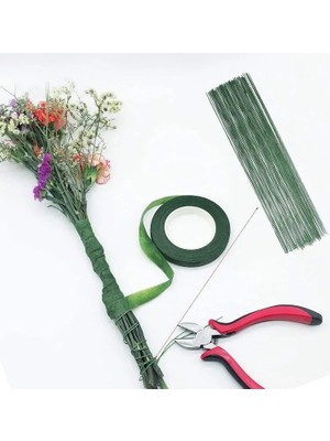 İğne İzi Plastik Çiçek Yapma Teli - 40CM - 25 Adet Çiçek Yapım Teli+1 Adet Çiçek Bandı - Dekoratif Çiçek Yapım Teli
