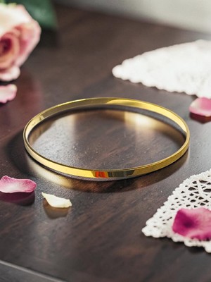 Lunel Silver Kadın Altın Kaplama 3 mm Ince Ajda Bilezik - 925 Ayar Gümüş