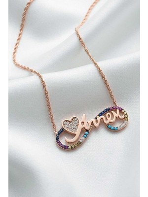 Gümüş Pazarım Sonsuzluk Içinde Annem Yazılı ve Kalp Motifli Rose Gold Gümüş Kolye