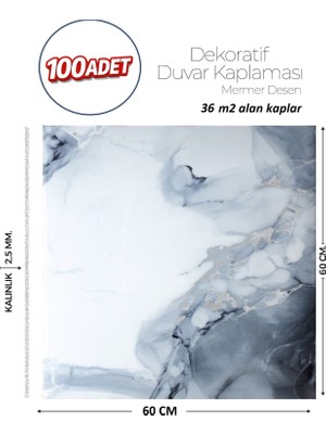 Brano 60X60 cm Kendinden Yapışkanlı Duvar,banyo,tezgah Arası Gri-Mavi MERMER-100 Adet