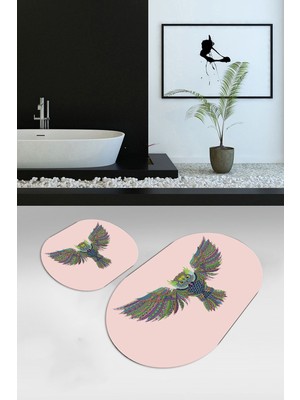 PremiumPort Yıkanabilir Kuş Desenli Oval Banyo ve Klozet Takımı, Dijital Baskı