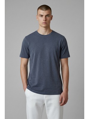 Erkek Coonless Rayon Kumaş Sıfır Yaka Lacivert Tshirt