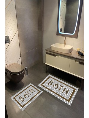 PremiumPort Yıkanabilir Dijital Baskılı Kaymaz Tabanlı Banyo Paspas Seti (2'li)