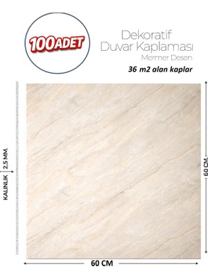 Brano 60X60 cm Kendinden Yapışkanlı Duvar,banyo,tezgah Arası Bej Mermer-100 Adet
