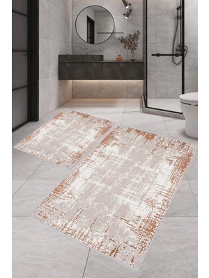 PremiumPort Modern Dijital Baskılı Banyo Halısı Seti, 100X60+60X50 cm
