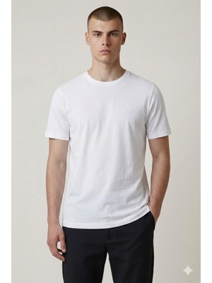 Erkek Coonless Rayon Kumaş Sıfır Yaka Beyaz Tshirt