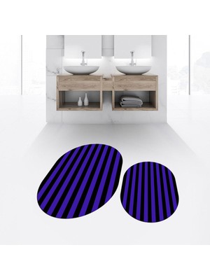 PremiumPort Dijital Baskılı Kaymaz Taban Oval Banyo Paspası ve Klozet Takımı