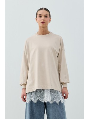 Merwishop Merwish Dantel Detay Etek Içlikli Loly Sweat 1793 Bej