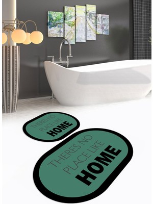 PremiumPort Yıkanabilir, Kaymaz, Dijital Baskılı Oval Banyo ve Klozet Takımı