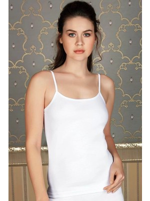 Modenya Likralı Pamuklu Ip Askılı Beyaz Atlet