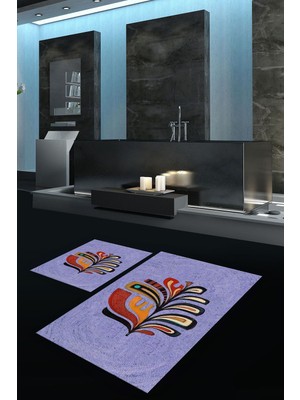 PremiumPort Dijital Baskılı Kaymaz Taban Yıkanabilir Ikili Banyo Seti