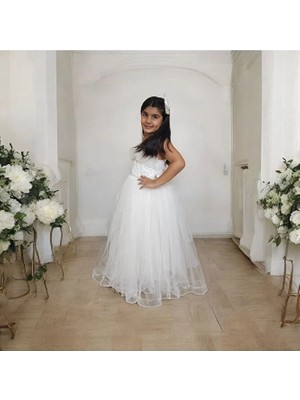 Ahsenim Bebe Roba Fırfırlı Kız Çocuk Uzun Abiye Elbise