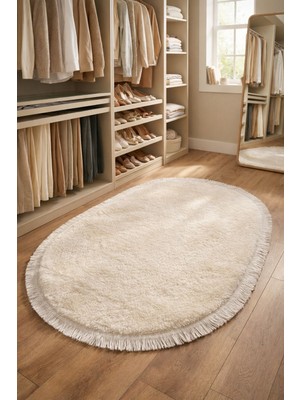 Melena Carpet Lüks Peluş Oval Yolluk Kaymaz Taban Ultra Yumuşak Modern Banyo ve Salon Halısı