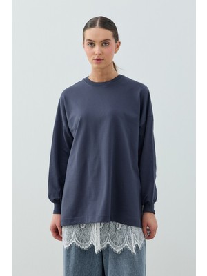 Merwishop Merwish Dantel Detay Etek Içlikli Loly Sweat 1793 Indigo