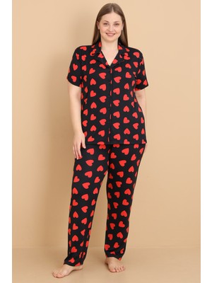 Wordex Mirano 2854 Kalpli Milan Kumaş Kısa Kollu Düğmeli Büyük Beden Kadın Pijama Takımı