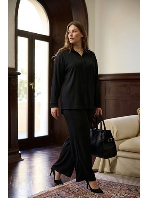 Şuranur Homewear Bürümcük Kumaş Gömlek Pantolon Takım M-6xl