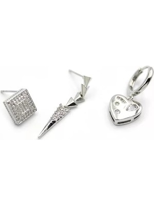 Die Grup 3'lü Kalp Küpe - Gümüş