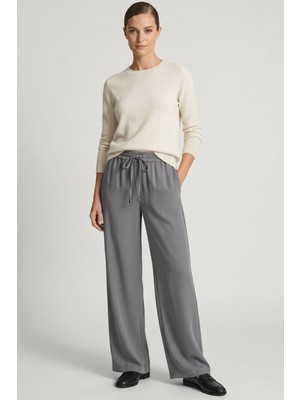 Norshen Gri Kadın Belden Lastikli - Bol Paça Pantolon