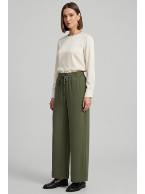 Norshen Haki Kadın Belden Lastikli - Bol Paça Pantolon