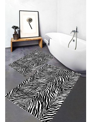 PremiumPort Modern Dijital Baskılı Banyo Halısı Seti, 100X60 + 60X50 cm