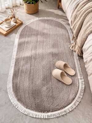 Melena Carpet Yumuşak Peluş Yolluk Kaymaz Taban Oval Paspas Banyo Mutfak Modern Halı