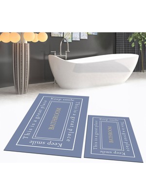 PremiumPort Yıkanabilir Dijital Baskılı Kaymaz Taban Ikili Banyo Paspas Seti