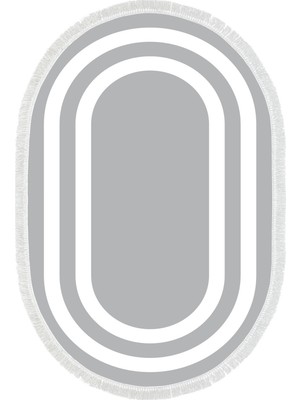 PremiumPort Yıkanabilir Oval Banyo Paspası, Bordürlü, Gri-Beyaz, 50X80/40X50 cm